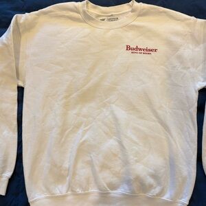 Mens 2023 Budweiser King Of Beers Eagle White Crew Neck Pullover Sweatshirt Sz M